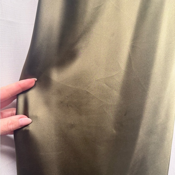 Beginning Boutique Olive Satin Slip Dress Cowl Neck Maxi Size 4 - Picture 5 of 9